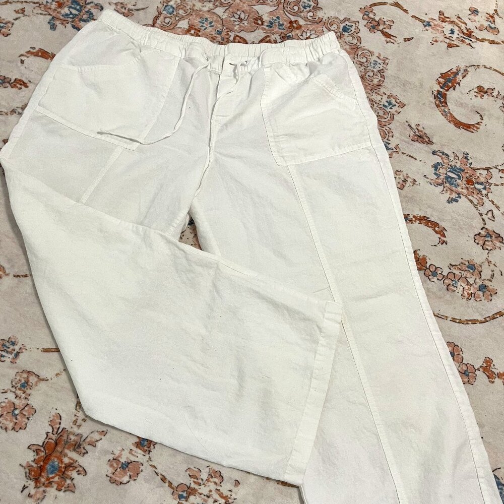 NY & Company White Linen Cotton Blend Drawstring Pants Size XL